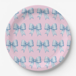 Sky Blue op Roze Satin Bow Pattern Papieren Bordje
