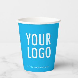 Sky Blue Paper Cups Custom Business Logo 8 oz Papieren Bekers