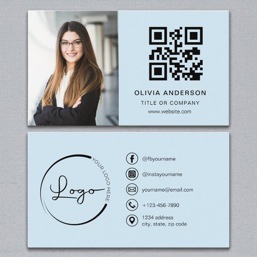 Sky Blue Photo White QR Code Sociale Media Visitekaartje