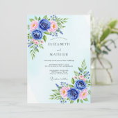 Sky Blue Polished Botanical Wedding Kaart (Staand voorkant)