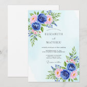 Sky Blue Polished Botanical Wedding Kaart (Voorkant / Achterkant)
