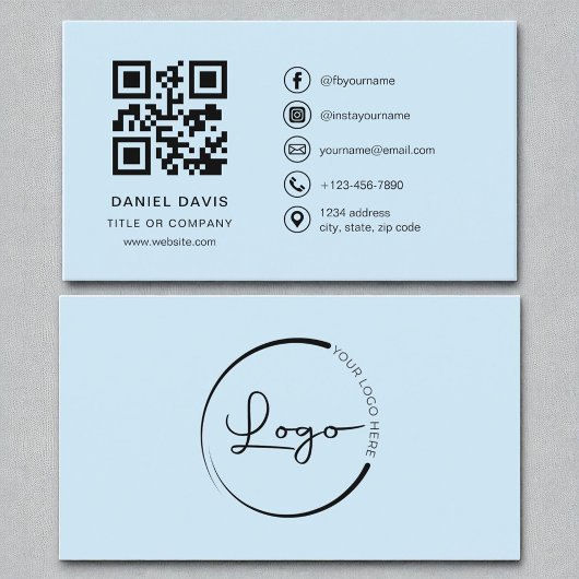 Sky Blue Professional Company Logo QR-code Visitekaartje