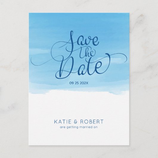 Sky-blue pushstrokes Sparen de typografie van de D Aankondigingskaart (Voorkant)