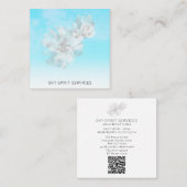 *~* Sky Blue QR Clouds Flowers Glitter Shimmer Vierkante Visitekaartje (Voorkant / Achterkant)