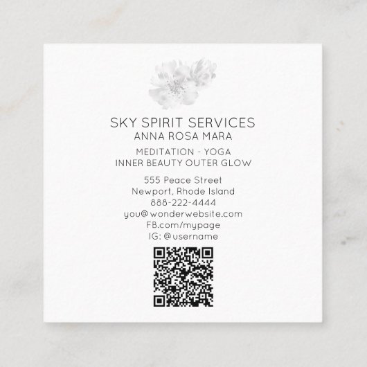 *~* Sky Blue QR Clouds Flowers Glitter Shimmer Vierkante Visitekaartje (Achterkant)