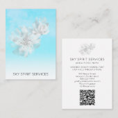 *~* Sky Blue QR Flowers Glitter Shimmer Visitekaartje (Voorkant / Achterkant)