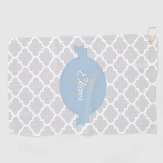 Sky Blue Quatrefoil - Aangepaste Golfhanddoek (Horizontaal)