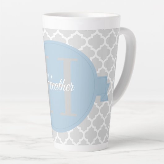 Sky Blue Quatrefoil - Aangepaste latte Mok (Rechterhoek)