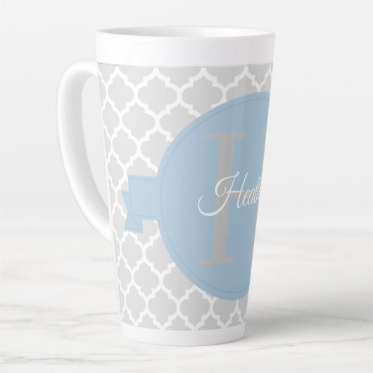 Sky Blue Quatrefoil - Aangepaste latte Mok (Linkerhoek)