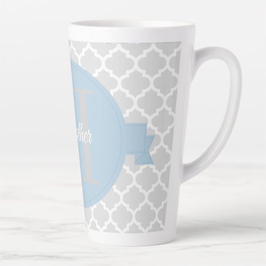 Sky Blue Quatrefoil - Aangepaste latte Mok (Rechts)