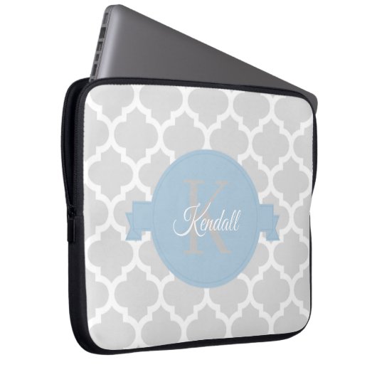 Sky Blue Quatrefoil op maat gemaakt Laptop Sleeve (Voorkant Rechts)