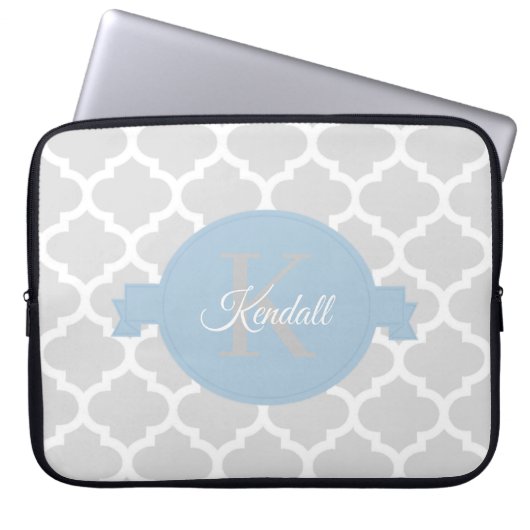 Sky Blue Quatrefoil op maat gemaakt Laptop Sleeve (Voorkant)
