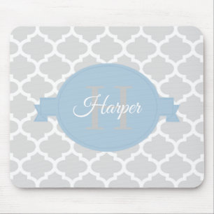 Sky Blue Quatrefoil op maat gemaakt Muismat