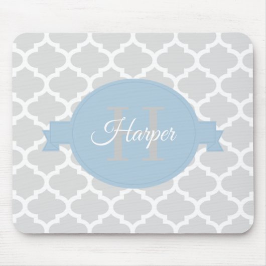 Sky Blue Quatrefoil op maat gemaakt Muismat (Voorkant)