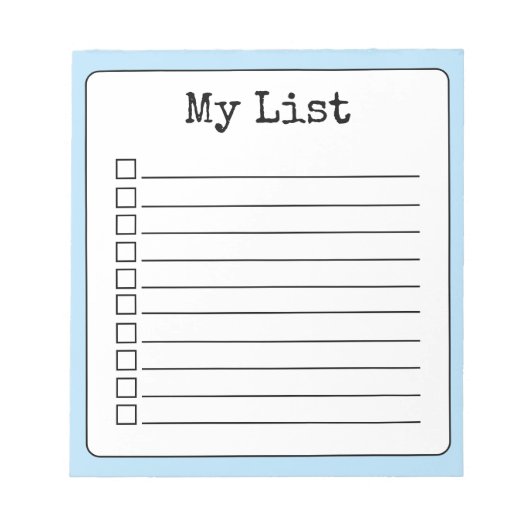 Sky Blue Retro Aangepaste Checklist Ingelijnd Notitieblok (Voorkant)