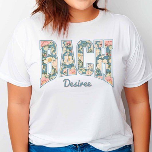 Sky Blue Retro Floral BACH Bridesmaid T-shirt