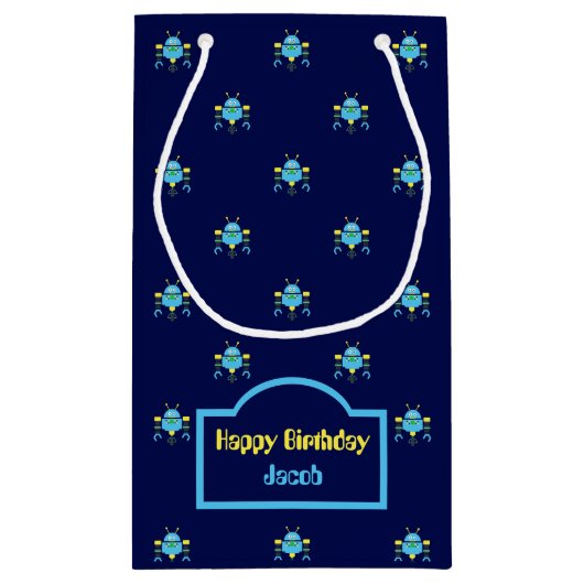 Sky Blue Robot Pattern Blue Gift Bag Klein Cadeauzakje (Achterkant)