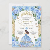 Sky Blue Roos Bloemen Gouden Vlinder Quinceanera Kaart (Voorkant)