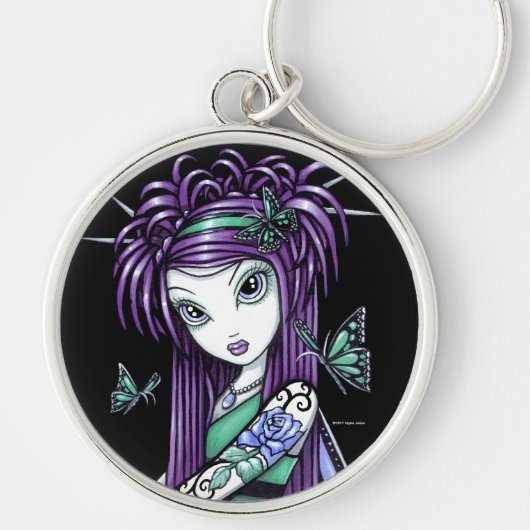 "Sky" Blue Roos Tattoo Butterfly Fairy Sleutelhang Sleutelhanger (Voorkant)