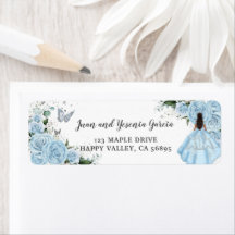 Sky Blue Rozen Bloemen Quinceañera Retouradres