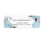 Sky Blue Rozen Bloemen Quinceañera Retouradres Etiket (Voorkant)