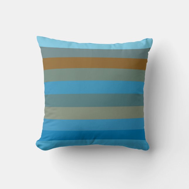  Sky Blue, Rust & Olive STRIPES Kussen (Voorkant)