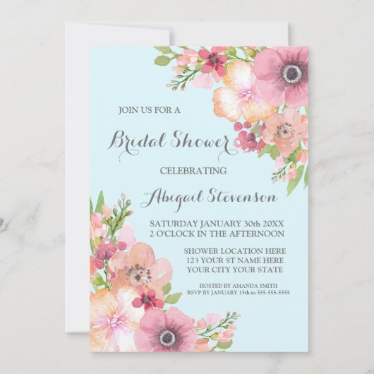 Sky Blue Rustic Pink Flowers Vrijgezellenfeest Kaart (Achterkant)