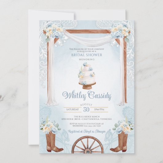 Sky Blue Rustiek Land Western Vrijgezellenfeest Kaart (Voorkant)