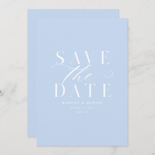Sky Blue Save the Date without Photo QR Code (Voorkant / Achterkant)