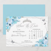 Sky Blue & Silver Quinceañera De datum opslaan Kaart (Voorkant / Achterkant)