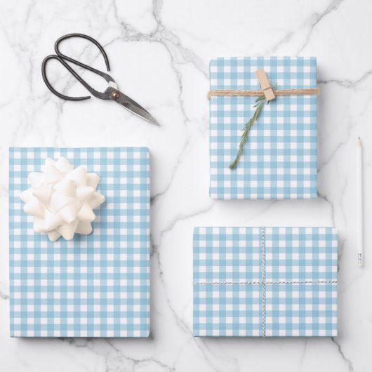 Sky Blue Simple Plaid Inpakpapier Vel (Voorkant)