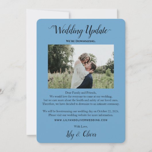 Sky Blue Simple Wedding Update 2 Foto Downsizing Aankondiging (Voorkant)