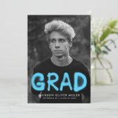 Sky Blue Spray Paint Photo Graduparty Kaart (Staand voorkant)