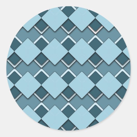 Sky Blue Square en diamant geruit patroon Ronde Sticker (Voorkant)
