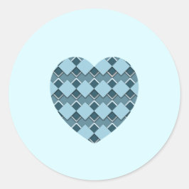 Sky Blue Square en Diamond Checkered hart Ronde Sticker