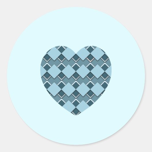 Sky Blue Square en Diamond Checkered hart Ronde Sticker (Voorkant)