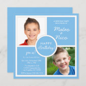 Sky Blue Squares Verjaardagsfeest Foto Kaart (Voorkant / Achterkant)