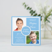 Sky Blue Squares Verjaardagsfeest Foto Kaart (Staand voorkant)