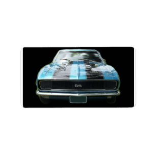 Sky blue SS Camaro met zwarte strepen Etiket