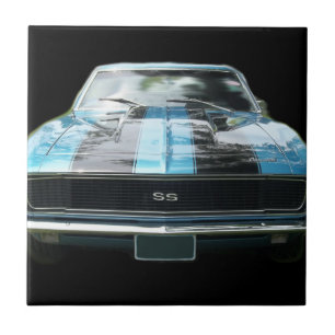 Sky blue SS Camaro met zwarte strepen Tegeltje