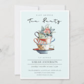 Sky Blue Stacked Cup Baby shower Tea Party Invite Bedankkaart (Voorkant)