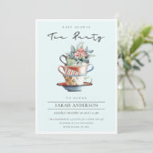Sky Blue Stacked Cup Baby shower Tea Party Invite Bedankkaart (Staand voorkant)