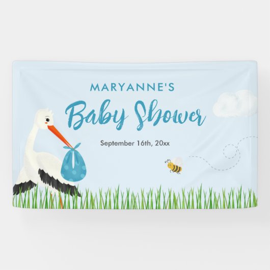 Sky Blue Stork Baby shower Spandoek (Horizontaal)
