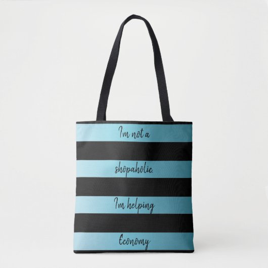 " sky blue stried " met een citaat tote bag (Voorkant)