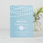 Sky Blue String Lights Baby shower Invitation Kaart (Staand voorkant)