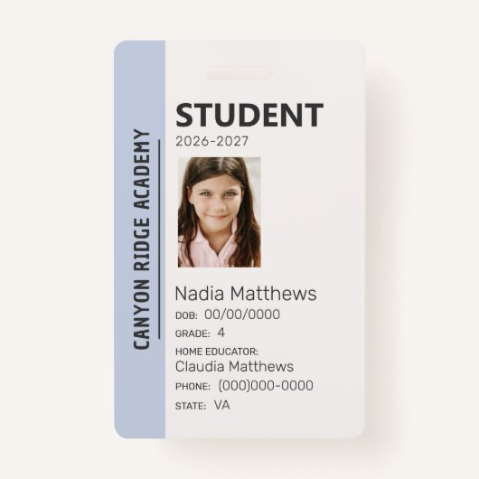 Sky Blue Stripe Homeschool Student ID Badge (Voorkant)