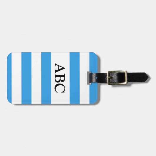 Sky Blue Striped Pattern met Monogram Bagagelabel (Voorkant horizontaal)