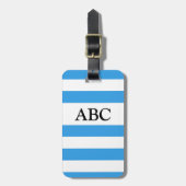 Sky Blue Striped Pattern met Monogram Bagagelabel (Voorkant verticaal)
