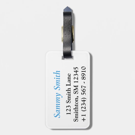 Sky Blue Striped Pattern met Monogram Bagagelabel (Achterkant verticaal)