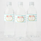 Sky Blue Stripes Bloemen Gouden Waterflesje Label Waterfles Etiket (Flessen)
